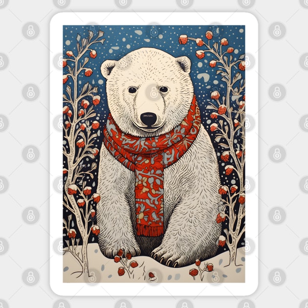 Polar Bear in Scarf Funny Christmas Gift Sticker by Ai Wanderer